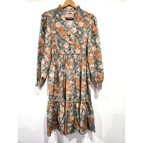 Cupshe Cottagecore Ditsy Floral Peasant‎ Long Sleeve Knee Length Dress M - Picture 3 of 9